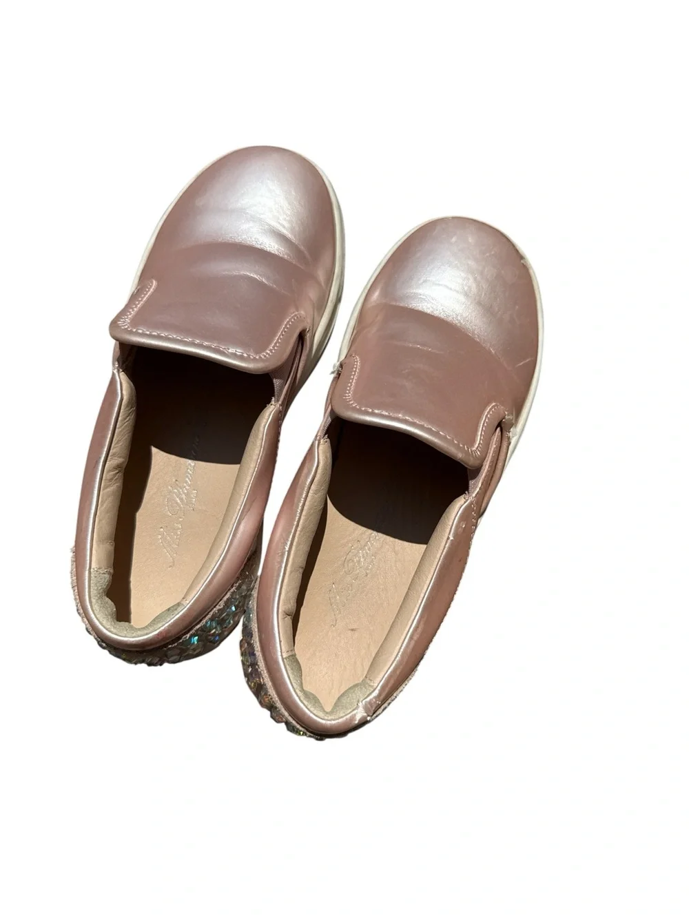 Blumarine Girls Metallic Pink Rhinestone Slip On Sneakers Size EU 29 l